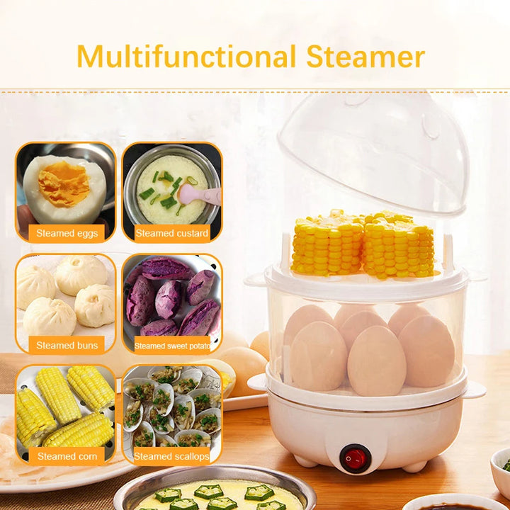 Electric Egg Steamer Breakfast Machine Auto Power Off Double Layer Poacher Multi-function Food Processor Kitchen Gift Boiler